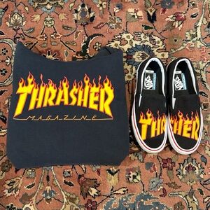 Thrasher Vans Set. Vintage Thrasher Sweatshirt and Thrasher Vans.